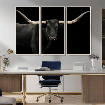 99448328-MGV-CV-36X24-Longhorn Cattle Wall Art Canvas Print, Framed Texas Ranch Art Picture Print, Western Cow Perfect Farmhouse Decor Artwork