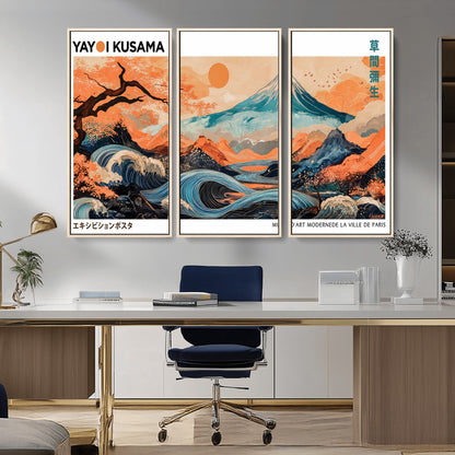 88785870-MGV-FC-48X32-3P_Natural-Japanese Great Wave & Mt Fuji Wall Art – Ukiyo e Style Landscape Print with Flowing River, Autumn Mountain Poster, Oriental Asian