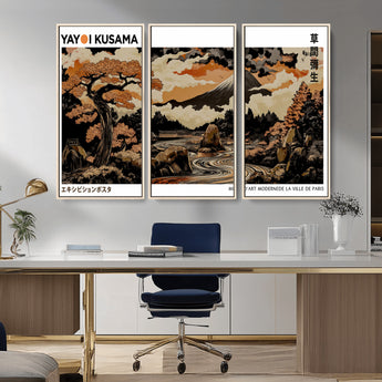 96372548-MGV-CV-36X24-Japanese Landscape Wall Art Print – Mt. Fuji Poster with Bonsai Tree & River, Ukiyo-e Inspired Modern Japanese Artwork, Autumn