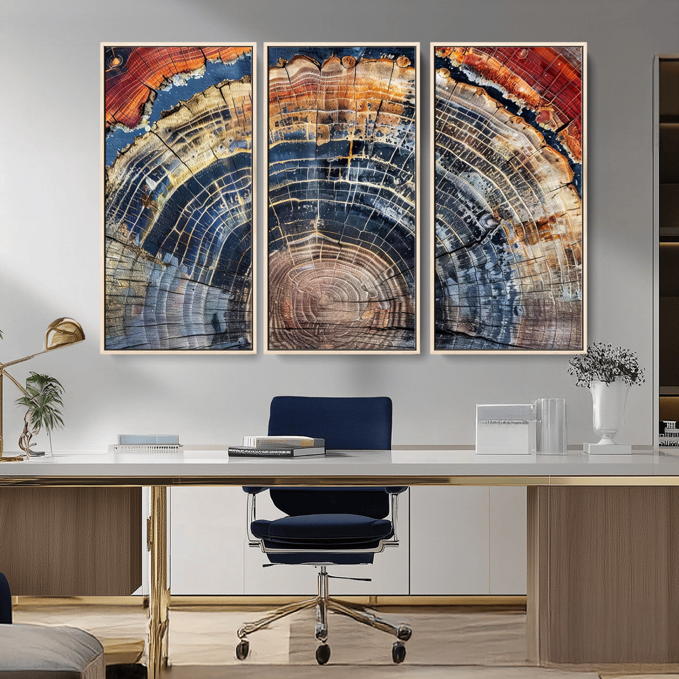 38987581-MGV-CV-36X24-Tree Ring Art Wall Art Canvas Print, Framed Rustic Wall Decor Art Picture Print, Nature Grain Print Perfect Modern Rustic Decor