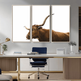 62566114-MGV-CV-36X24-Longhorn Cow Art Wall Art Canvas Print, Framed Rustic Animal Decor Art Picture Print, Texas Bull Photo Perfect Rustic Farmhouse