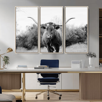 97280319-MGV-CV-36X24-Longhorn Photography Wall Art Canvas Print, Framed Western Cow Decor Art Picture Print, Texas Ranch Style Perfect Rustic Farmhouse