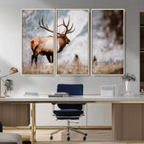 70489411-MGV-CV-36X24-Elk Photography Wall Art Canvas Print, Framed Mountain Wildlife Art Picture Print, Rustic Nature Decor Perfect Rustic Lodge Decor