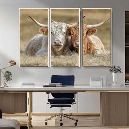 53388593-MGV-CV-36X24-Cow Photography Wall Art Canvas Print, Framed Rustic Animal Decor Art Picture Print, Texas Cow Pair Perfect Western Farmhouse