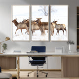 68738684-MGV-CV-36X24-Winter Elk Scene Wall Art Canvas Print, Framed Wildlife Photography Art Picture Print, Snowy Deer Decor Perfect Rustic Lodge Decor
