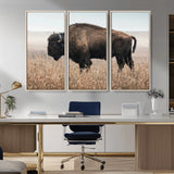 34451925-MGV-CV-36X24-Rustic Bison Decor Wall Art Canvas Print, Framed Buffalo Home Accent Art Picture Print, Prairie Wildlife Scene Perfect Western