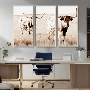 39672786-MGV-CV-36X24-Rustic Cow Scene Wall Art Canvas Print, Framed Farmhouse Style Cattle Art Picture Print, Prairie Animal Duo Perfect Rustic Western
