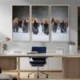 41669135-MGV-FC-48X32-3P_Natural-Bison Herd Scene Wall Art Canvas Print, Framed Rustic Wildlife Decor Art Picture Print, Snowy Bison Landscape Perfect Rustic