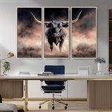 71457818-MGV-CV-36X24-Longhorn Wall Art Wall Art Canvas Print, Framed Western Bull Canvas Art Picture Print, Rustic Cow Decor Perfect Western Dramatic