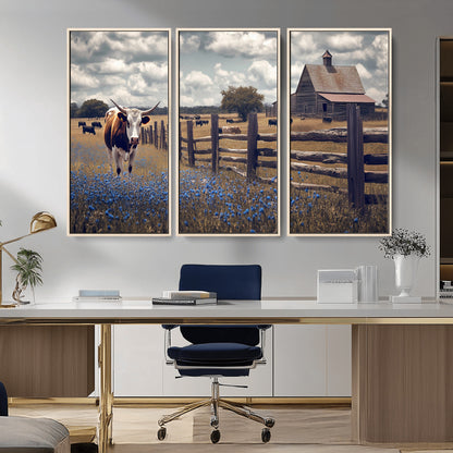 22296025-MGV-CV-36X24-Texas Longhorn Canvas Wall Art Canvas Print, Framed Rustic Barn Wall Art Art Picture Print, Farmhouse Cow Decor Perfect Rustic