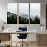 55968349-MGV-CV-36X24-Misty Mountains Wall Art Canvas Print, Framed Foggy Forest Art Picture Print, Snowy Peaks Perfect Moody Wilderness Decor Artwork