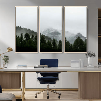 55968349-MGV-CV-36X24-Misty Mountains Wall Art Canvas Print, Framed Foggy Forest Art Picture Print, Snowy Peaks Perfect Moody Wilderness Decor Artwork