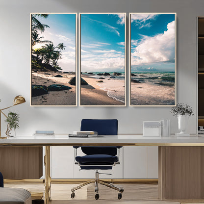 95301406-MGV-CV-36X24-Tropical Beach Wall Art Canvas Print, Framed Ocean Waves Art Picture Print, Relazxing Seascape Perfect Tropical Coastal Decor