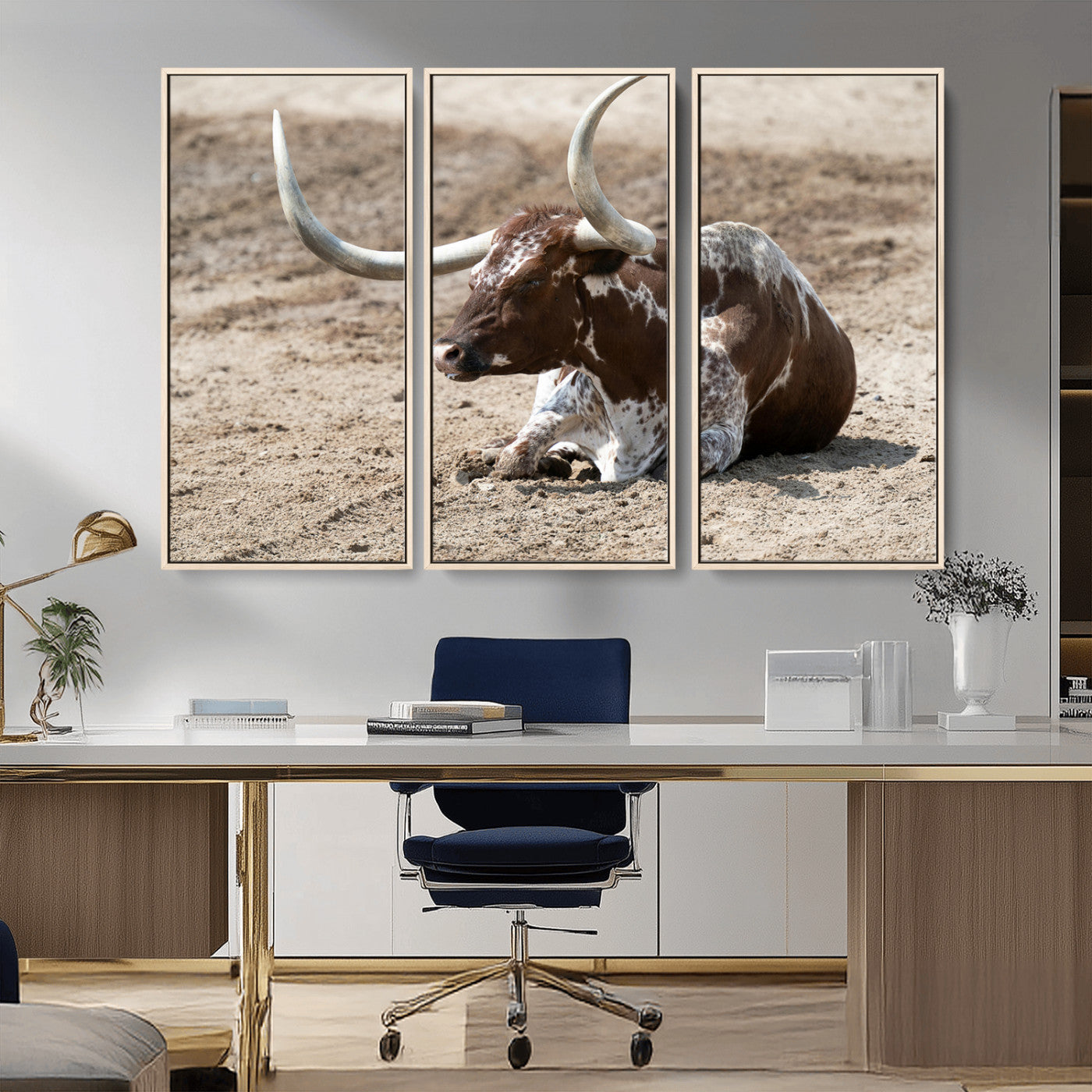 76549210-MGV-CV-36X24-Texas Longhorn Wall Art Canvas Print, Framed Country Living Art Picture Print, Farmhouse Aesthetic Perfect Western Rustic Decor