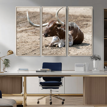 76549210-MGV-CV-36X24-Texas Longhorn Wall Art Canvas Print, Framed Country Living Art Picture Print, Farmhouse Aesthetic Perfect Western Rustic Decor