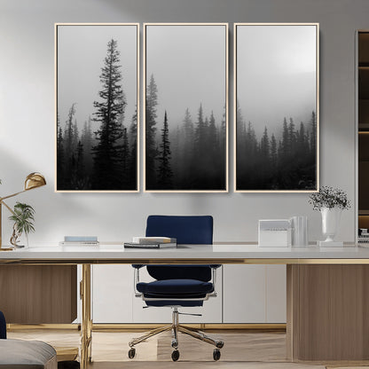 73138900-MGV-FC-48X32-3P_Natural-Misty Pines Wall Art Canvas Print, Framed Woodland Photography Art Picture Print, Minimalist Decor Perfect Modern Rustic Decor