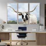 63592811-MGV-CV-36X24-Texas Longhorn Wall Art Canvas Print, Framed Western Rustic Art Picture Print, Farmhouse Decor Perfect Rustic Farmhouse Decor