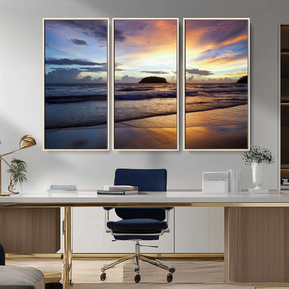 36714356-MGV-CV-36X24-Beach Sunset Wall Art Canvas Print, Framed Ocean Waves Art Picture Print, Tropical Seascape Perfect Coastal Serenity Decor Artwork