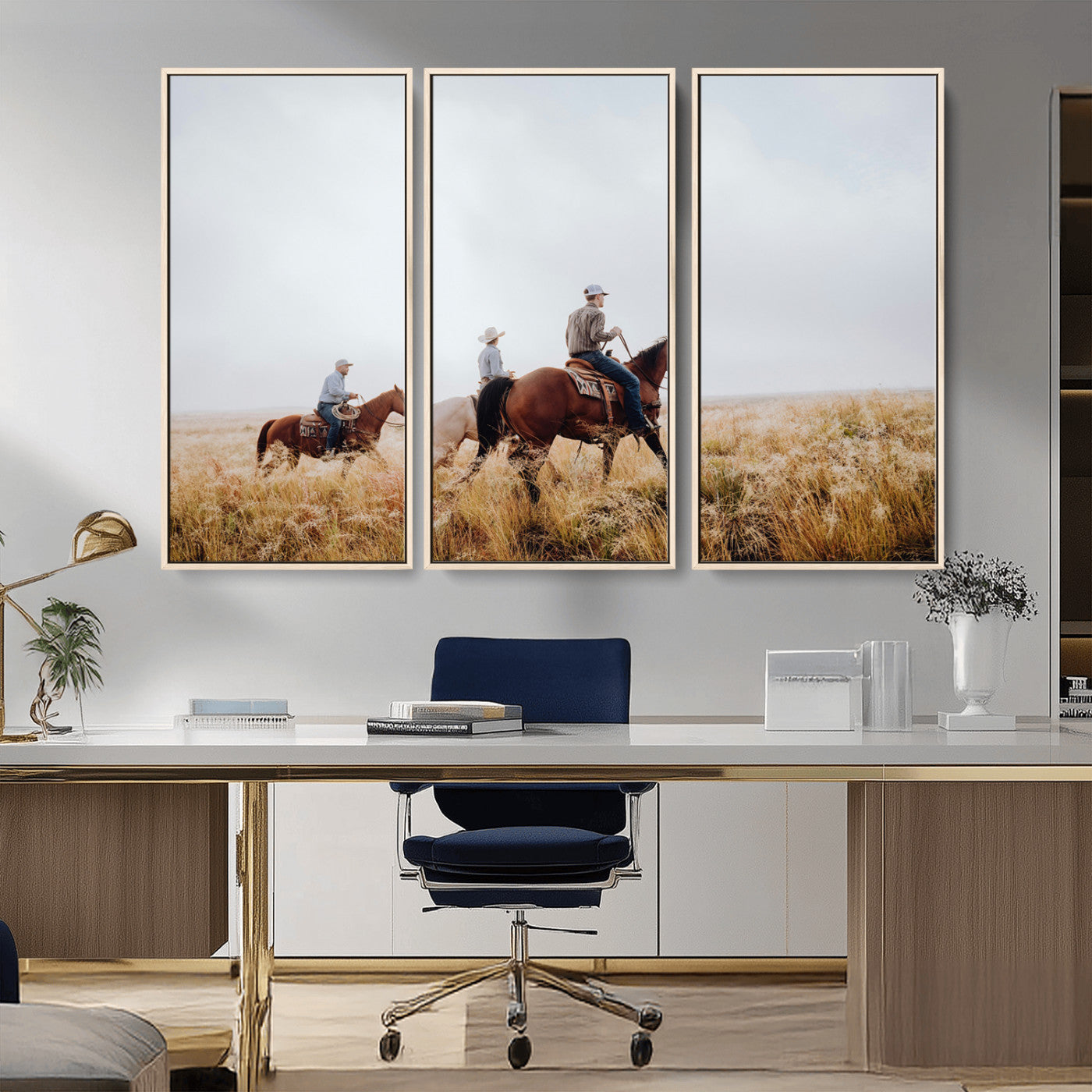 94723307-MGV-CV-36X24-Western Cowboys Wall Art Canvas Print, Framed Rustic Prairie Art Picture Print, Horseback Riding Perfect Rustic Western Decor