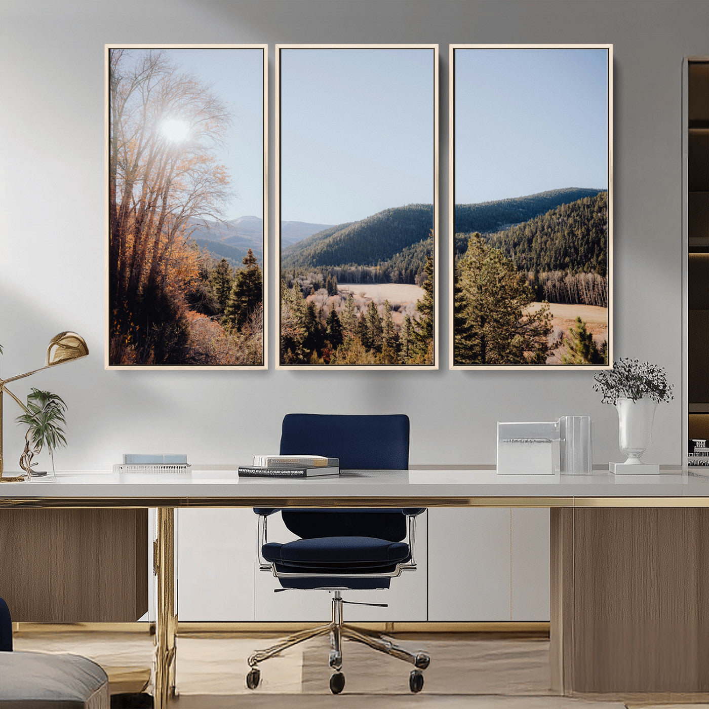 52941305-MGV-CV-36X24-Rustic Landscape Wall Art Canvas Print, Framed Serene Valley Art Picture Print, Pine Tree Horizon Perfect Rustic Cabin Decor