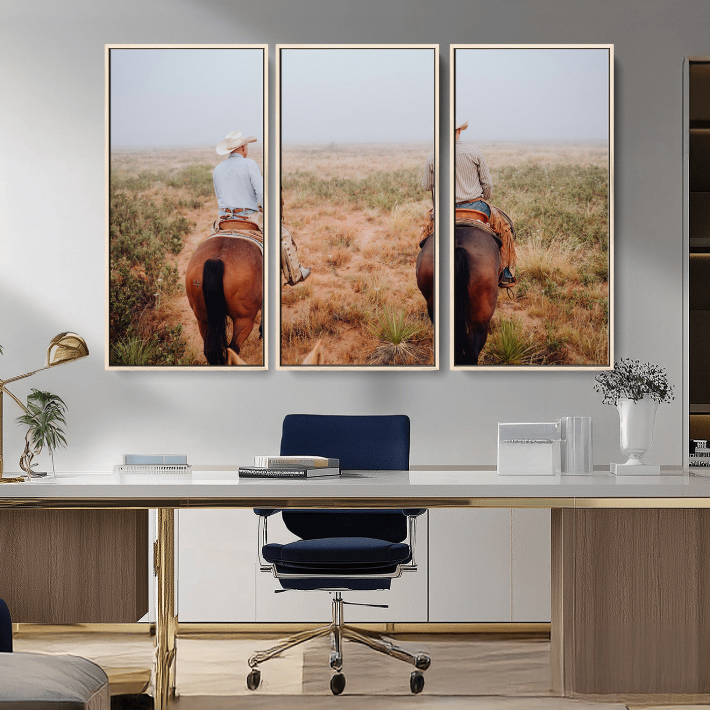 54943176-MGV-CV-36X24-Cowboy Wall Art Wall Art Canvas Print, Framed Western Canvas Art Picture Print, Rustic Ranch Scene Perfect Rustic Western Decor