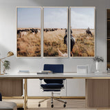 22431577-MGV-CV-36X24-Western Wall Art Wall Art Canvas Print, Framed Cowboy Canvas Art Picture Print, Cattle Drive Scene Perfect Rustic Western Decor