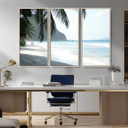 18311030-MGV-FC-48X32-3P_Natural-Tropical Beach Wall Art Canvas Print, Framed Serene Ocean Art Picture Print, Palm Tree Shadows Perfect Tropical Coastal Decor
