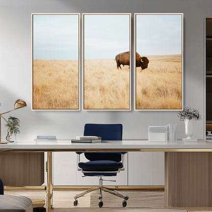 61392510-MGV-CV-36X24-Buffalo Wall Art Wall Art Canvas Print, Framed Western Wildlife Decor Art Picture Print, Rustic Farmhouse Art Perfect Rustic