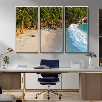 82312665-MGV-CV-36X24-Tropical Beach Wall Art Canvas Print, Framed Ocean Waves Art Picture Print, Palm Trees Perfect Coastal Minimalist Decor Artwork