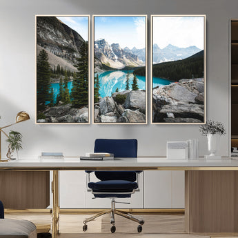 98014896-MGV-CV-36X24-Canadian Rockies Wall Art Canvas Print, Framed Mountain Landscape Art Picture Print, Turquoise Water Perfect Scandinavian