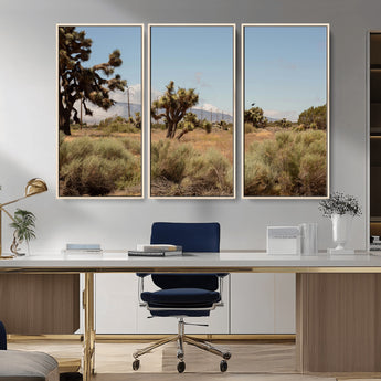 16114018-MGV-FC-48X32-3P_Natural-Joshua Tree Wall Art Canvas Print, Framed Desert Landscape Art Picture Print, Mountain Horizon Perfect Southwestern Boho Decor