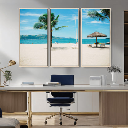 42623350-MGV-CV-36X24-Tropical Beach Wall Art Canvas Print, Framed Palm Tree Art Picture Print, Ocean View Perfect Tropical Coastal Decor Artwork