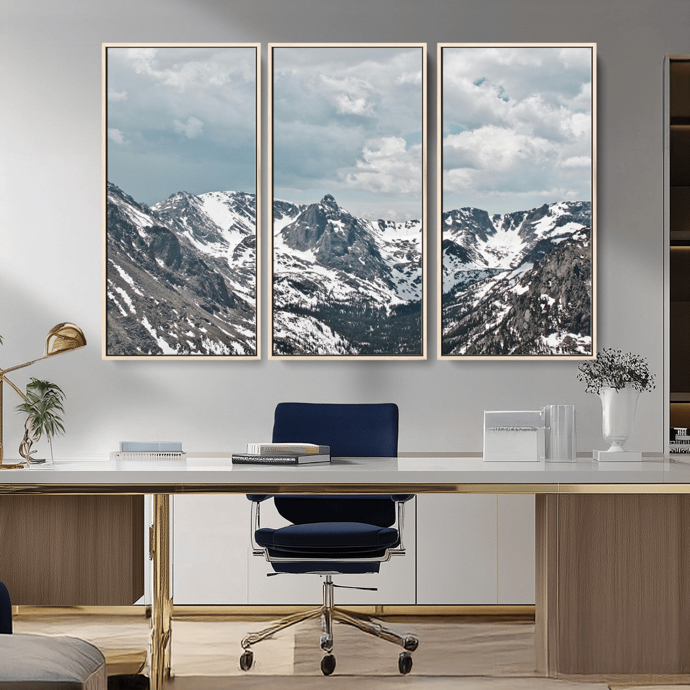 94074619-MGV-CV-36X24-Snowy Peaks Wall Art Canvas Print, Framed Alpine Wilderness Art Picture Print, Mountain Escape Perfect Winter Serenity Decor