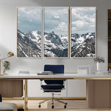 94074619-MGV-CV-36X24-Snowy Peaks Wall Art Canvas Print, Framed Alpine Wilderness Art Picture Print, Mountain Escape Perfect Winter Serenity Decor