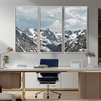 94074619-MGV-CV-36X24-Snowy Peaks Wall Art Canvas Print, Framed Alpine Wilderness Art Picture Print, Mountain Escape Perfect Winter Serenity Decor