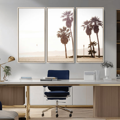 48255923-MGV-FC-48X32-3P_Natural-Coastal Light Wall Art Canvas Print, Framed Relaxing Shoreline Art Picture Print, Minimalist Ocean Perfect Tropical Serenity Decor