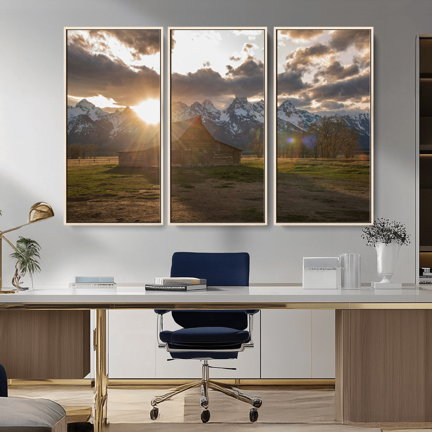 52555760-MGV-CV-36X24-Snowy Peaks Wall Art Canvas Print, Framed Nature Escape Art Picture Print, Rustic Charm Perfect Rustic Western Decor Artwork