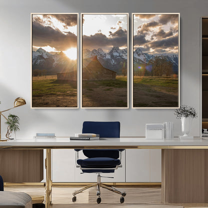 52555760-MGV-CV-36X24-Snowy Peaks Wall Art Canvas Print, Framed Nature Escape Art Picture Print, Rustic Charm Perfect Rustic Western Decor Artwork