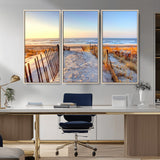 73351887-MGV-FC-48X32-3P_Natural-Ocean Sunset Wall Art Wall Art Canvas Print, Framed Nautical Photography Art Picture Print, Summer Beach House Decor Perfect