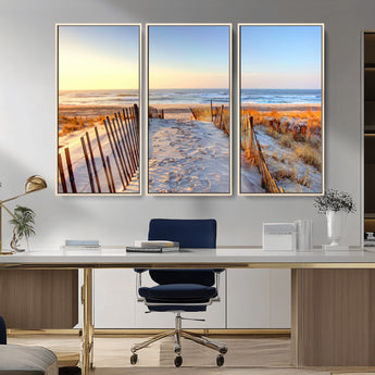 73351887-MGV-FC-48X32-3P_Natural-Ocean Sunset Wall Art Wall Art Canvas Print, Framed Nautical Photography Art Picture Print, Summer Beach House Decor Perfect