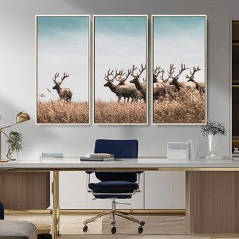 81594705-MGV-CV-36X24-Elk Herd Wall Art Canvas Print, Framed Wildlife Photography Art Picture Print, Rustic Nature Print Perfect Rustic Wildlife Decor