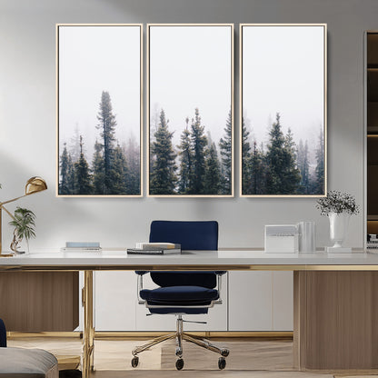 42364796-MGV-CV-36X24-Foggy Forest Wall Art Canvas Print, Framed Misty Pines Art Picture Print, Moody Woodland Perfect Scandinavian Minimalist Decor
