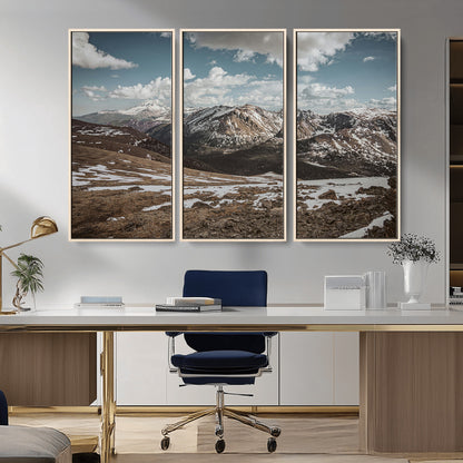 44565953-MGV-FC-48X32-3P_Natural-Mountain Landscape Wall Art Canvas Print, Framed Snowy Peaks Art Picture Print, Rugged Highlands Perfect Rustic Adventure Decor