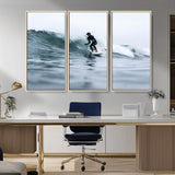 11693607-MGV-CV-36X24-Surfer on Wave Wall Art Canvas Print, Framed Ocean Adventure Art Picture Print, Motion Blur Water Perfect Coastal Adventure Decor