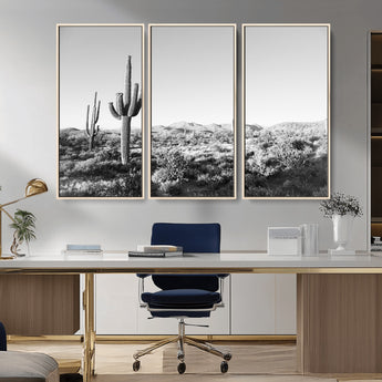85205054-MGV-CV-36X24-Saguaro Cactus Wall Art Canvas Print, Framed Monochrome Landscape Art Picture Print, Scenic Arizona View Perfect Minimalist