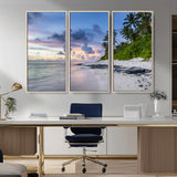 75045485-MGV-FC-48X32-3P_Natural-Tropical Beach Wall Art Canvas Print, Framed Sunset Glow Art Picture Print, Palm Tree Coast Perfect Tropical Coastal Decor Artwork