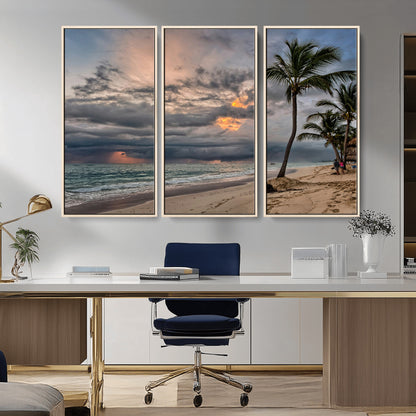 62574547-MGV-FC-48X32-3P_Natural-Tropical Storm Wall Art Canvas Print, Framed Moody Beach Art Picture Print, Dramatic Sky Perfect Tropical Coastal Decor Artwork