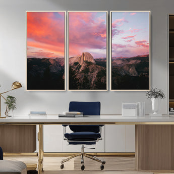 32786115-MGV-FC-48X32-3P_Natural-Half Dome Wall Art Canvas Print, Framed Yosemite National Park Art Picture Print, Dramatic Sunset Perfect Adventurous Wilderness