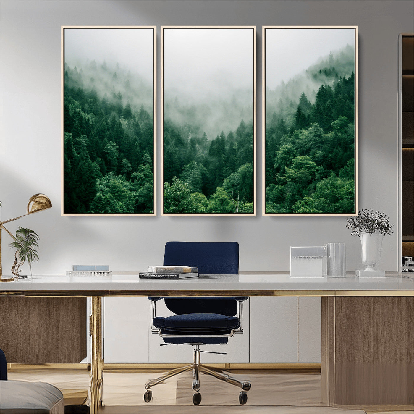 45265379-MGV-CV-36X24-Misty Forest Wall Art – Green Mountain Pine Tree Landscape Canvas Print, Nature Photography Artwork Home Decor for Bedroom, Living