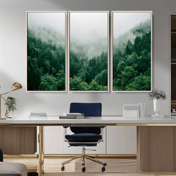 45265379-MGV-CV-36X24-Misty Forest Wall Art – Green Mountain Pine Tree Landscape Canvas Print, Nature Photography Artwork Home Decor for Bedroom, Living